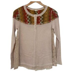 Hem & Thread EUC mixed media mixed print thermal long sleeve henley size M